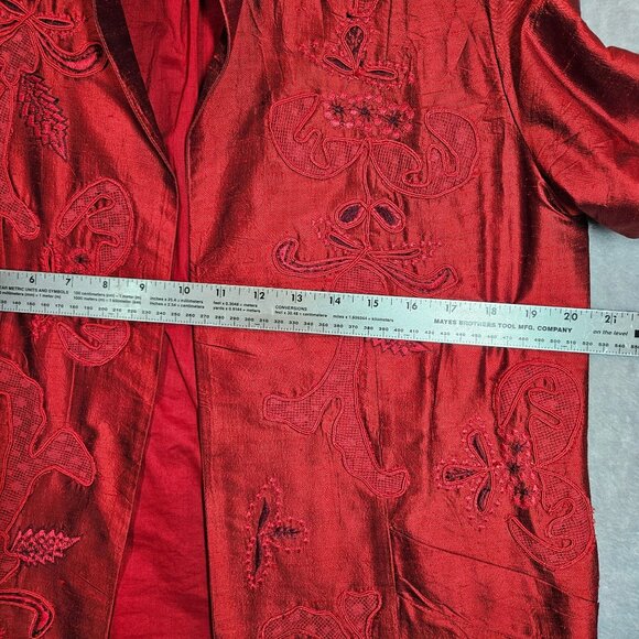 Chico's Womens m Silk Embroidered Red Jacket Coat Career Part Open Business - Picture 7 of 14